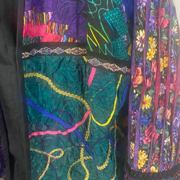 Patchwork Quilted Art To Wear Open Front Jacket Colorful Maximalist 90s SZ XL** - Picture 4 of 15